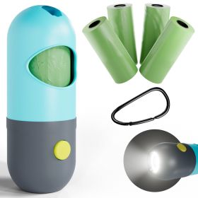 Dog Poop Bag Dispenser with 4 Rolls of 15 Bags in Each Green Dog Poop Bag Holder with Flashlight for Leash Plastic Dog Bag Dispenser with Carabin